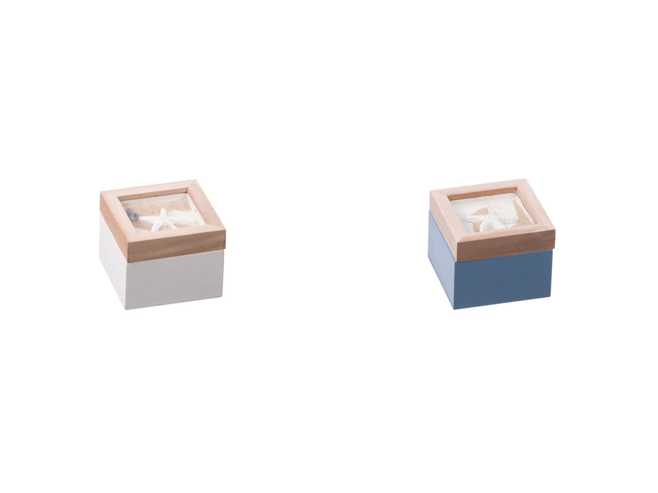 Scatola porta bustine the, in mdf, vetro, sabbia e conchiglie, stile marinaro con tappo scenario 3d - Star