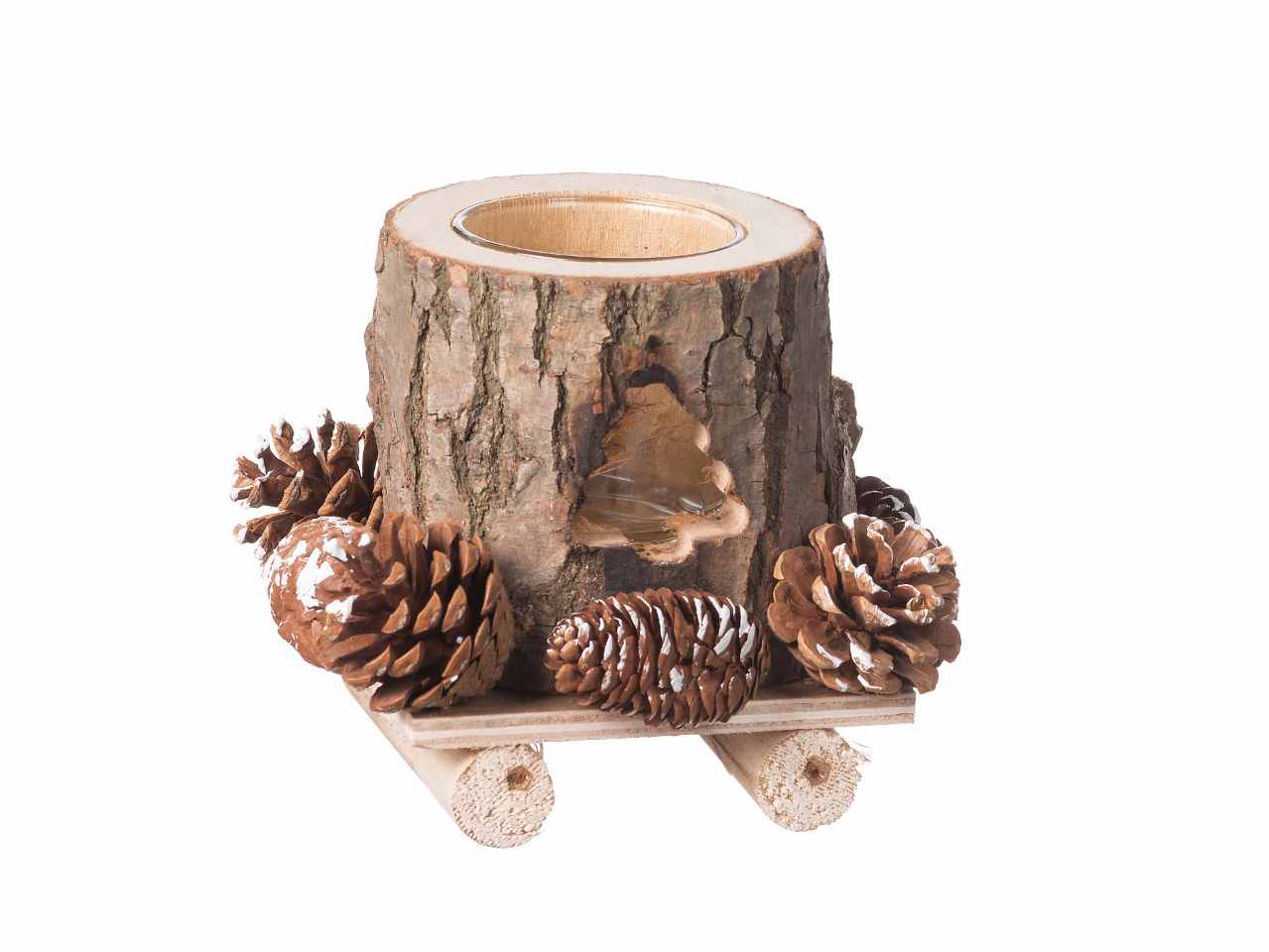Portacandele in legno natalizio 15x15xh16cm