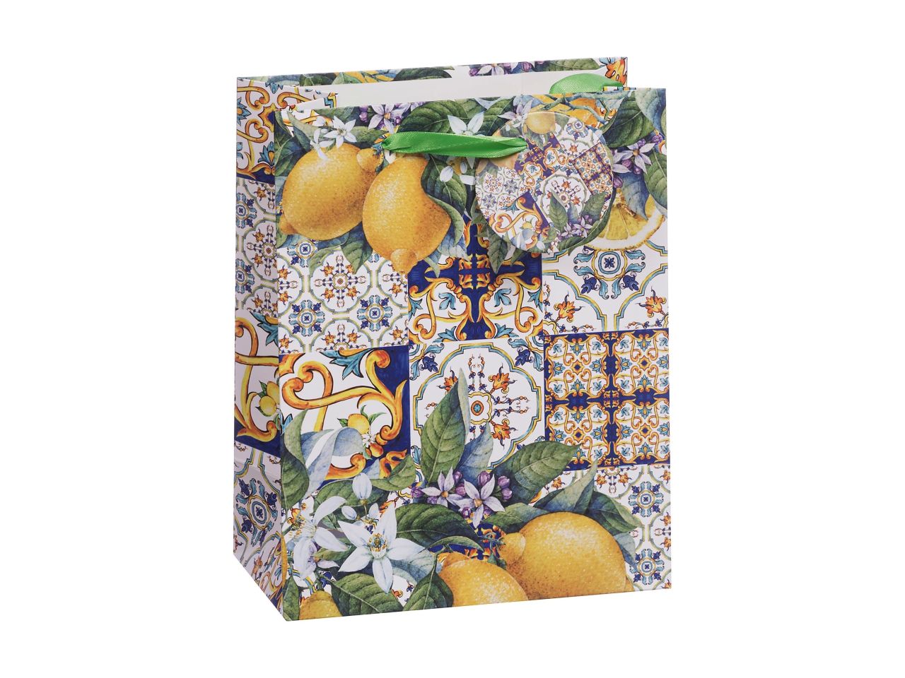 Borsa in carta 18x10xh23cm in 4 decorazioni maiolica siciliana assortiti
