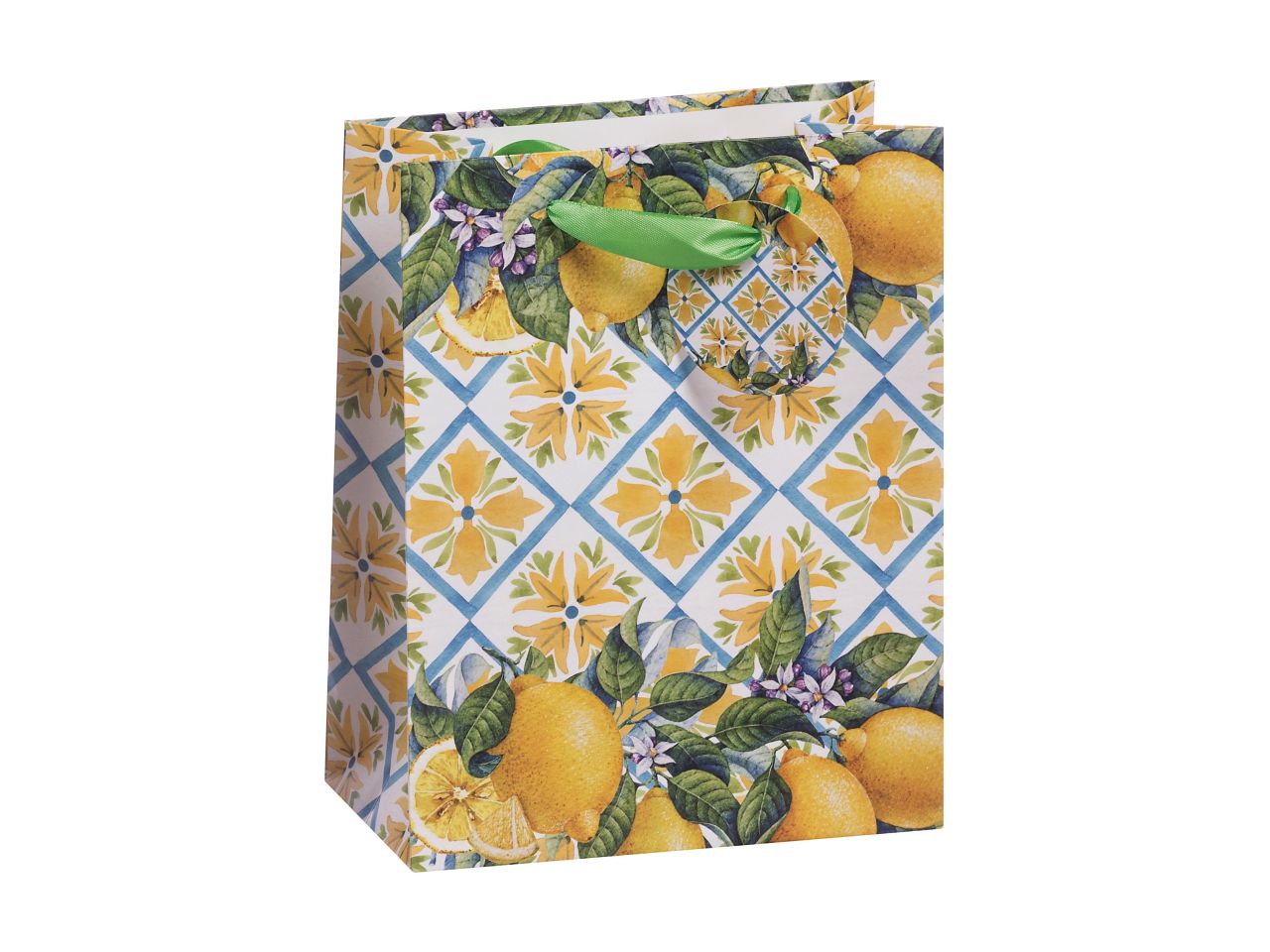 Borsa in carta 18x10xh23cm in 4 decorazioni maiolica siciliana assortiti