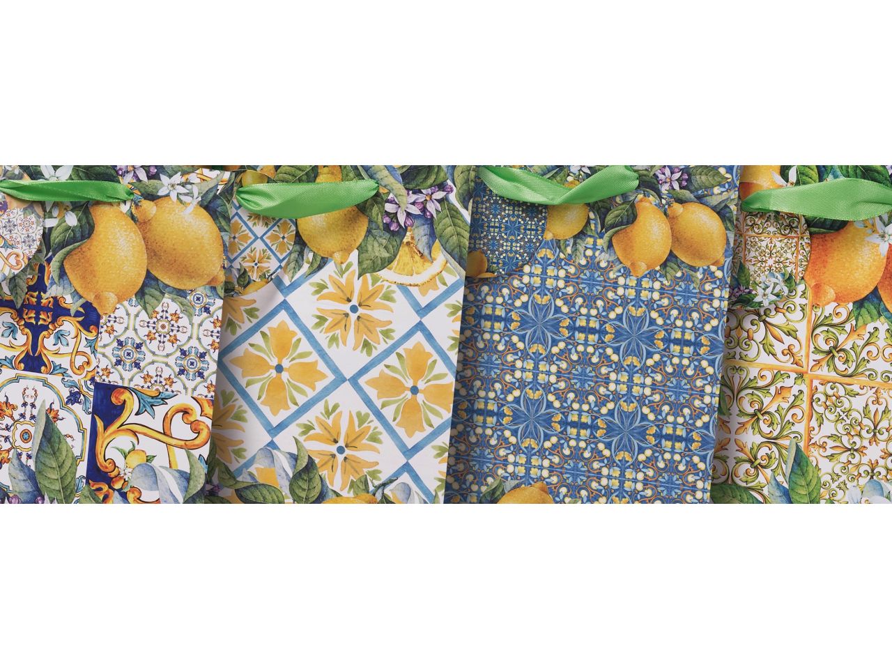 Borsa in carta 18x10xh23cm in 4 decorazioni maiolica siciliana assortiti