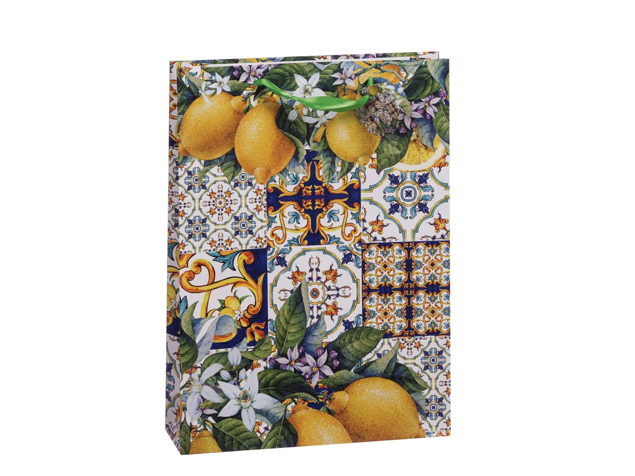 Borsa in carta 33x10xh46cm in 4 decorazioni maiolica siciliana assortiti