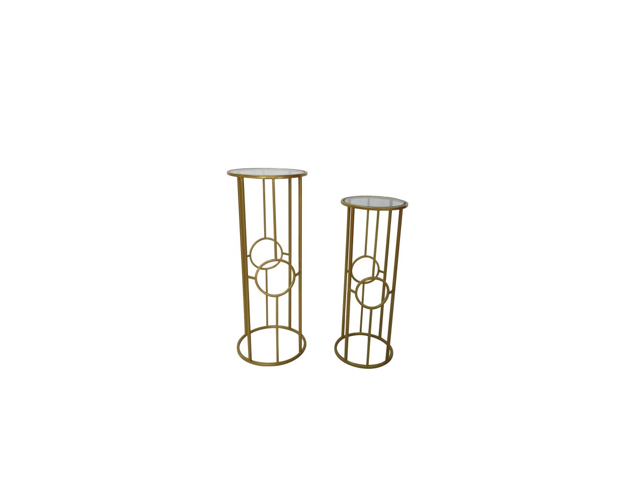 Set 2 - Tavolini in ferro dorato con piano in vetro Art déco - 25x65cm / 30x75cm - Star