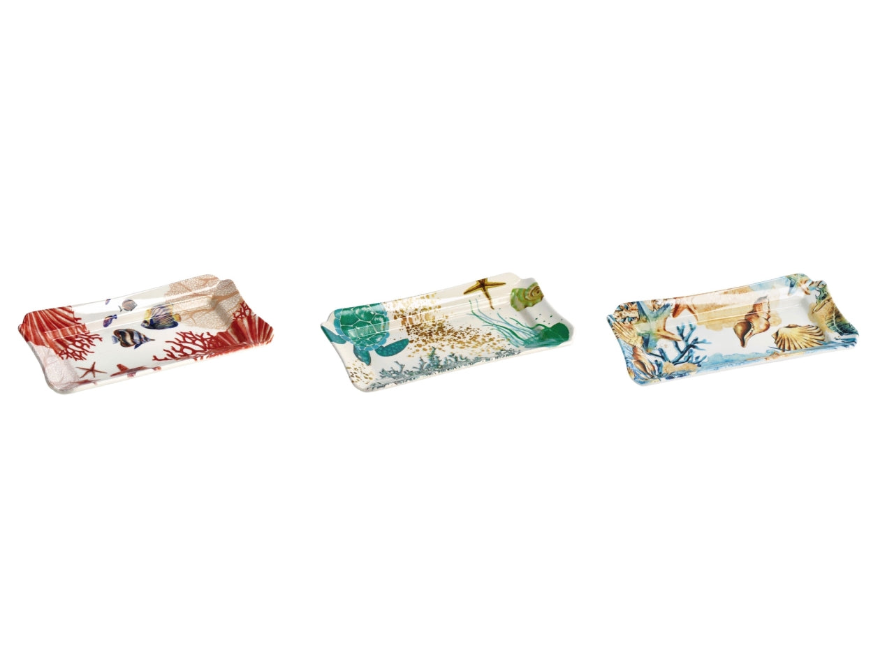 Vassoio rettangolare in ceramica, con fantasia marina, stile marinaro, lavabile in lavastoviglie, 3 colori disponibili - 27,5x16xh3,5cm - Star