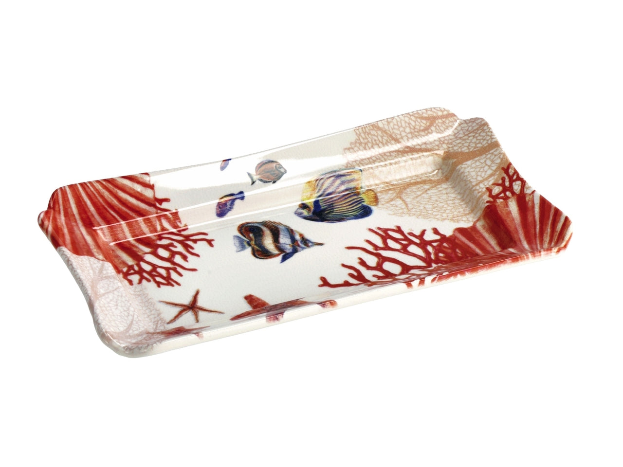 Vassoio rettangolare in ceramica, con fantasia marina, stile marinaro, lavabile in lavastoviglie, 3 colori disponibili - 27,5x16xh3,5cm - Star