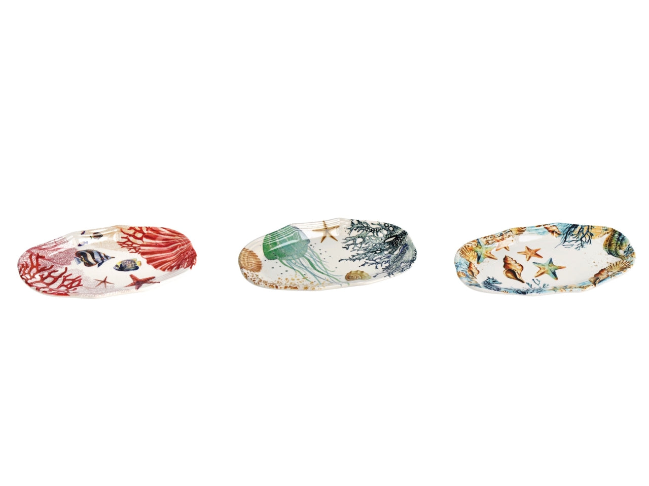 Vassoio ovale in ceramica con fantasia marina, stile marinaro, lavabile in lavastoviglie, 3 colori disponibili - 21x13,5xh2cm - Star