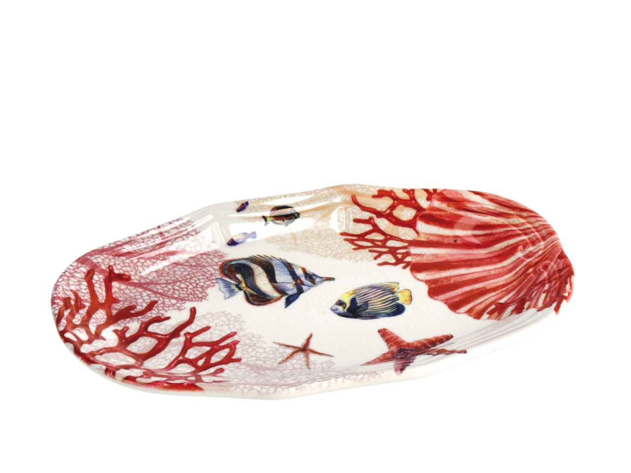 Vassoio ovale in ceramica con fantasia marina, stile marinaro, lavabile in lavastoviglie, 3 colori disponibili - 21x13,5xh2cm - Star