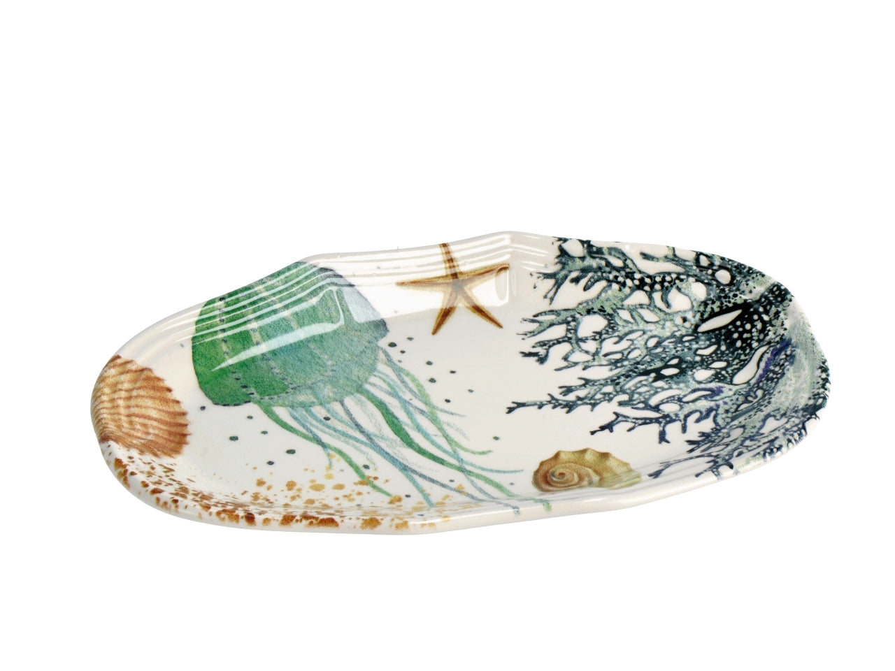 Vassoio ovale in ceramica con fantasia marina, stile marinaro, lavabile in lavastoviglie, 3 colori disponibili - 21x13,5xh2cm - Star