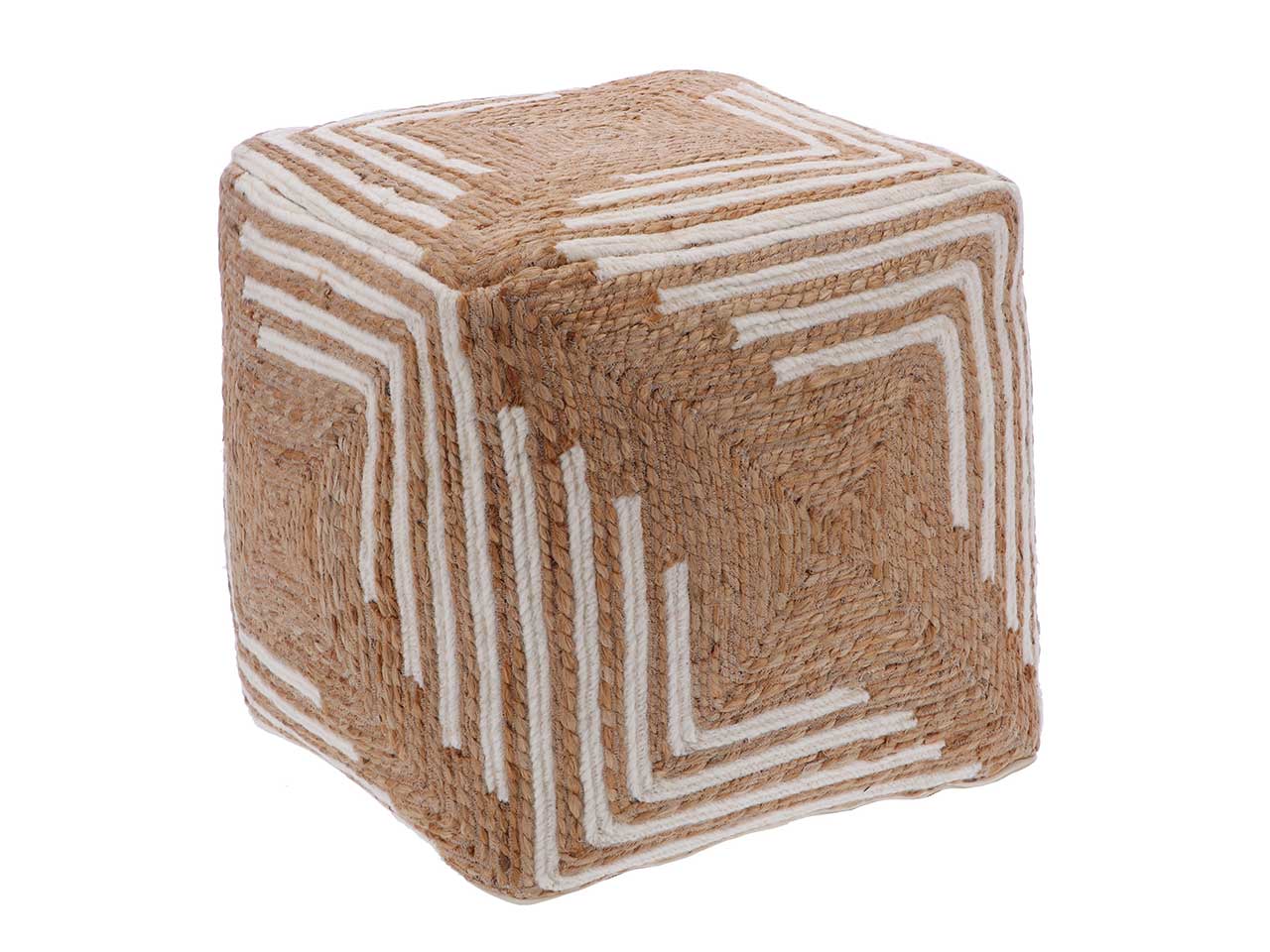 Pouf in juta marrone e beige stile boho, 46x46xh.46 cm - Ad Trend