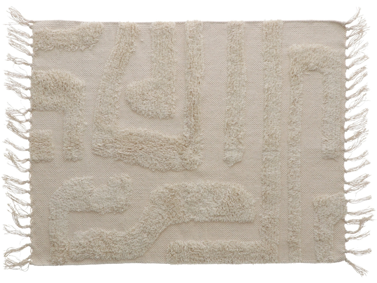 Tappeto con frange per soggiorno boho chic in cotone beige 150x180cm - disponibile in 4 decori - Star