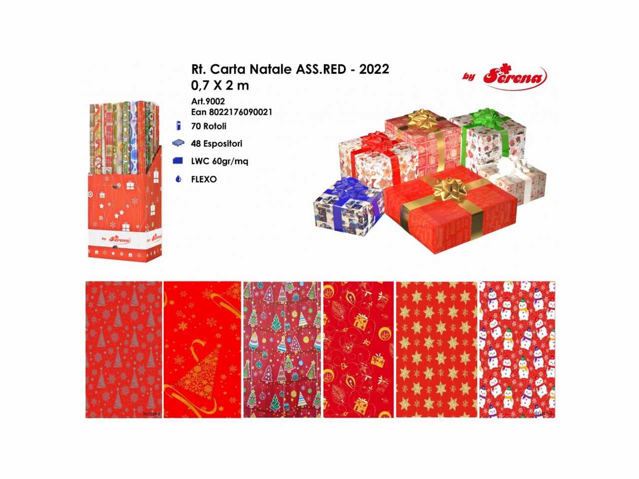 Rotolo carta da regalo natalizia assortita rossa 0,7x2mt
