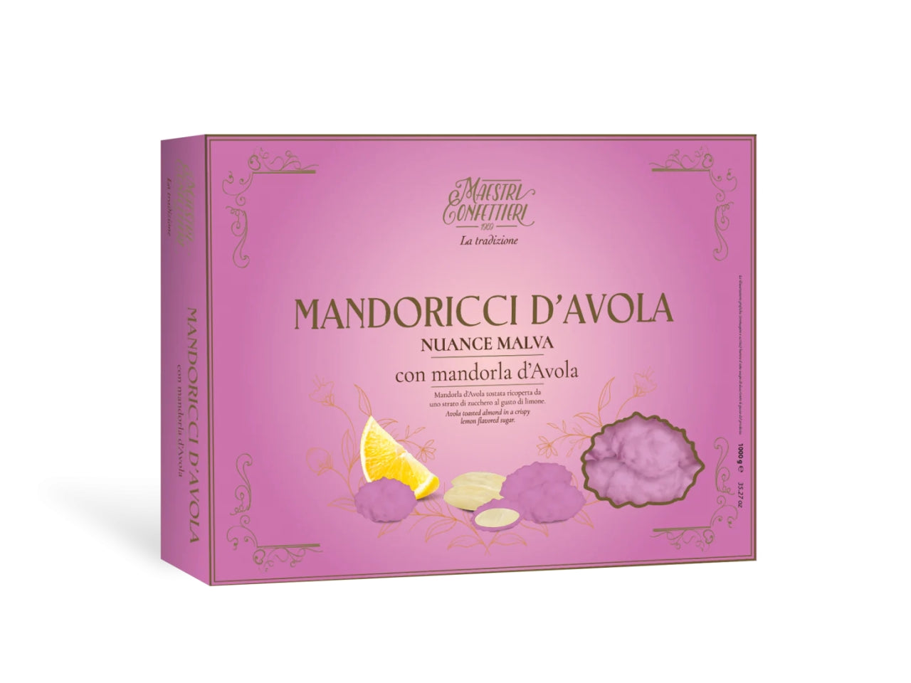 Confetti Maxtris Mandoricci d'Avola Malva al gusto limone per bomboniere - Maestri Confettieri - 1kg