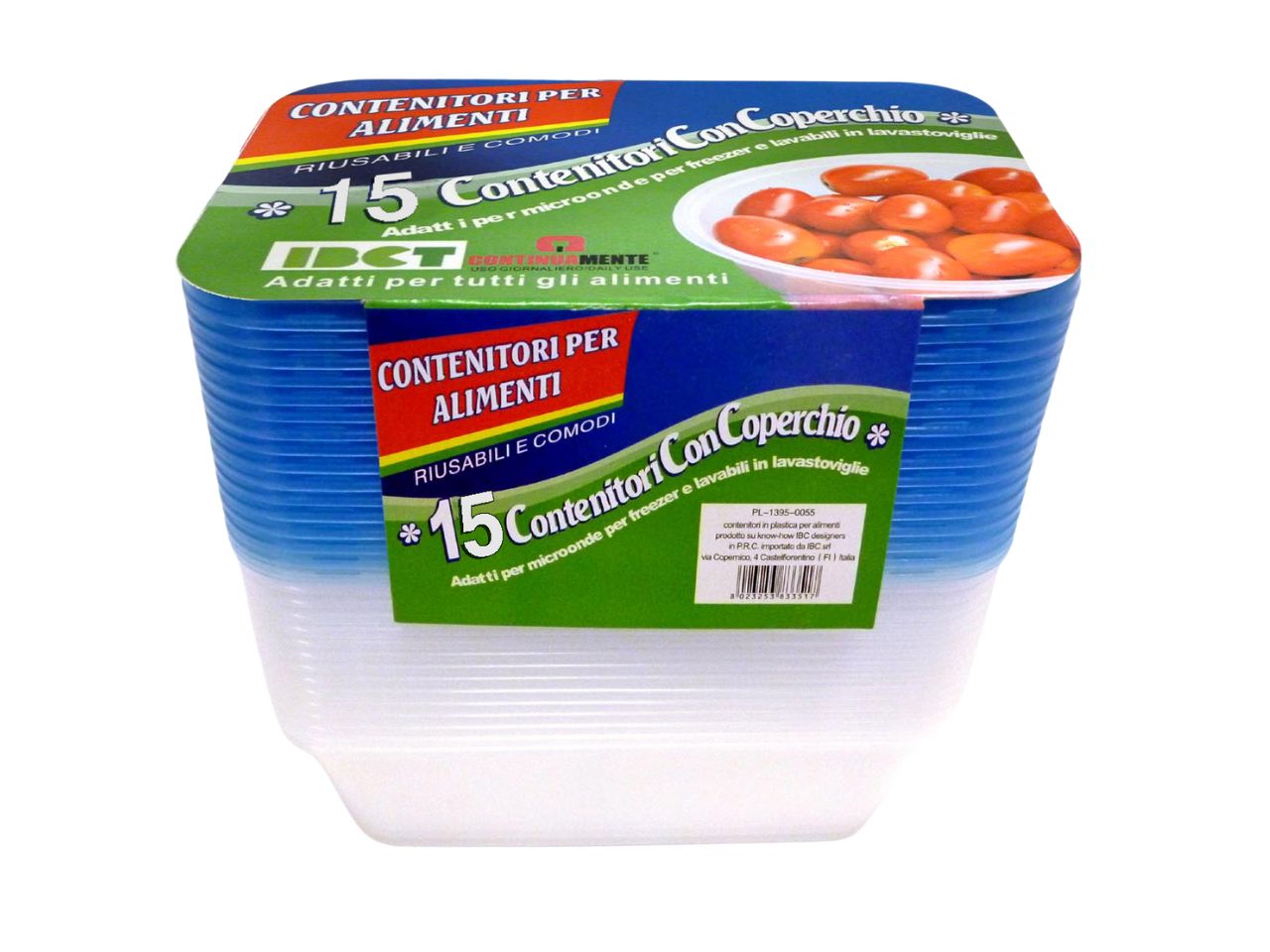 Contenitori rettangolare con coperchio 650 ml plastica trasparente e blu 17x12,5x5 cm, confezione da 15 pezzi - IBCT