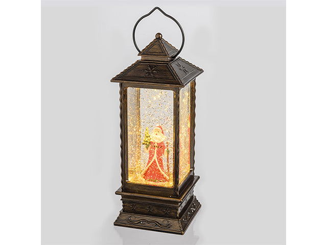 Lanterna rettangolare plastica marrone brunita glitter led bianco caldo scintillante a batteria ip20 portatile 10,5x10,5xh.27,5cm