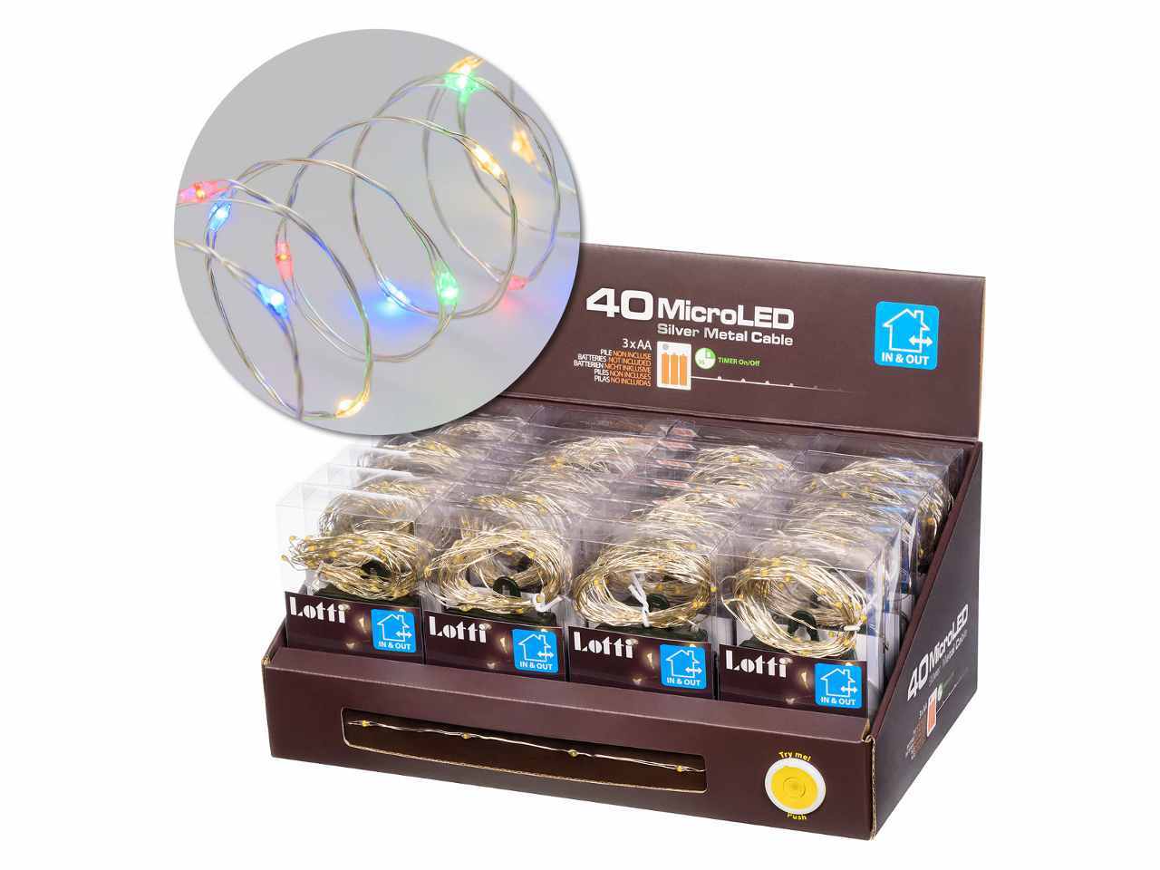 Luci in filo metallico a batteria multicolor in metallo 40 mini led uso interno ed esterno filo argento a batteria