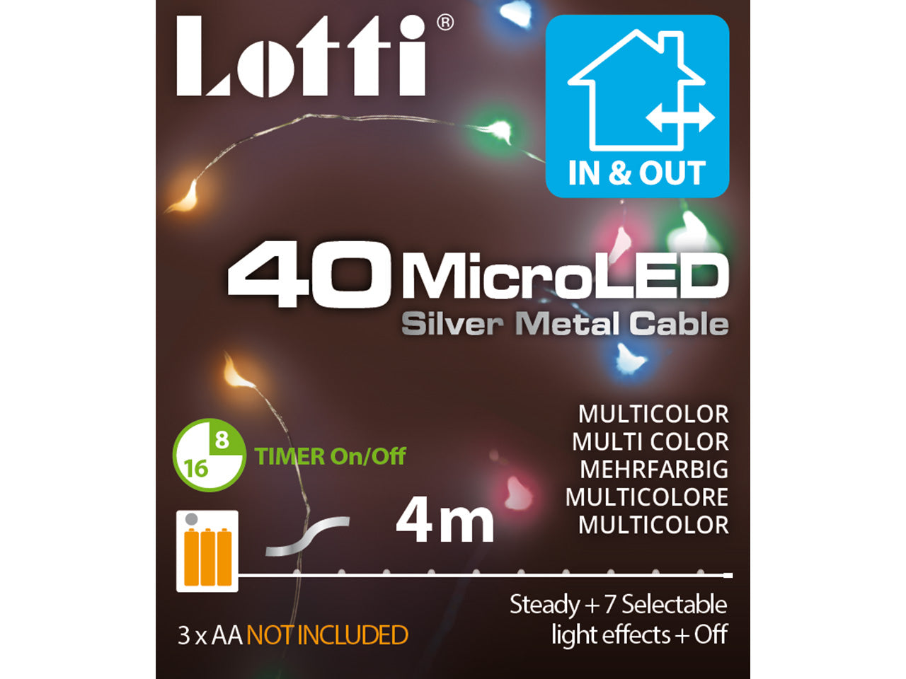 Luci in filo metallico a batteria multicolor in metallo 40 mini led uso interno ed esterno filo argento a batteria
