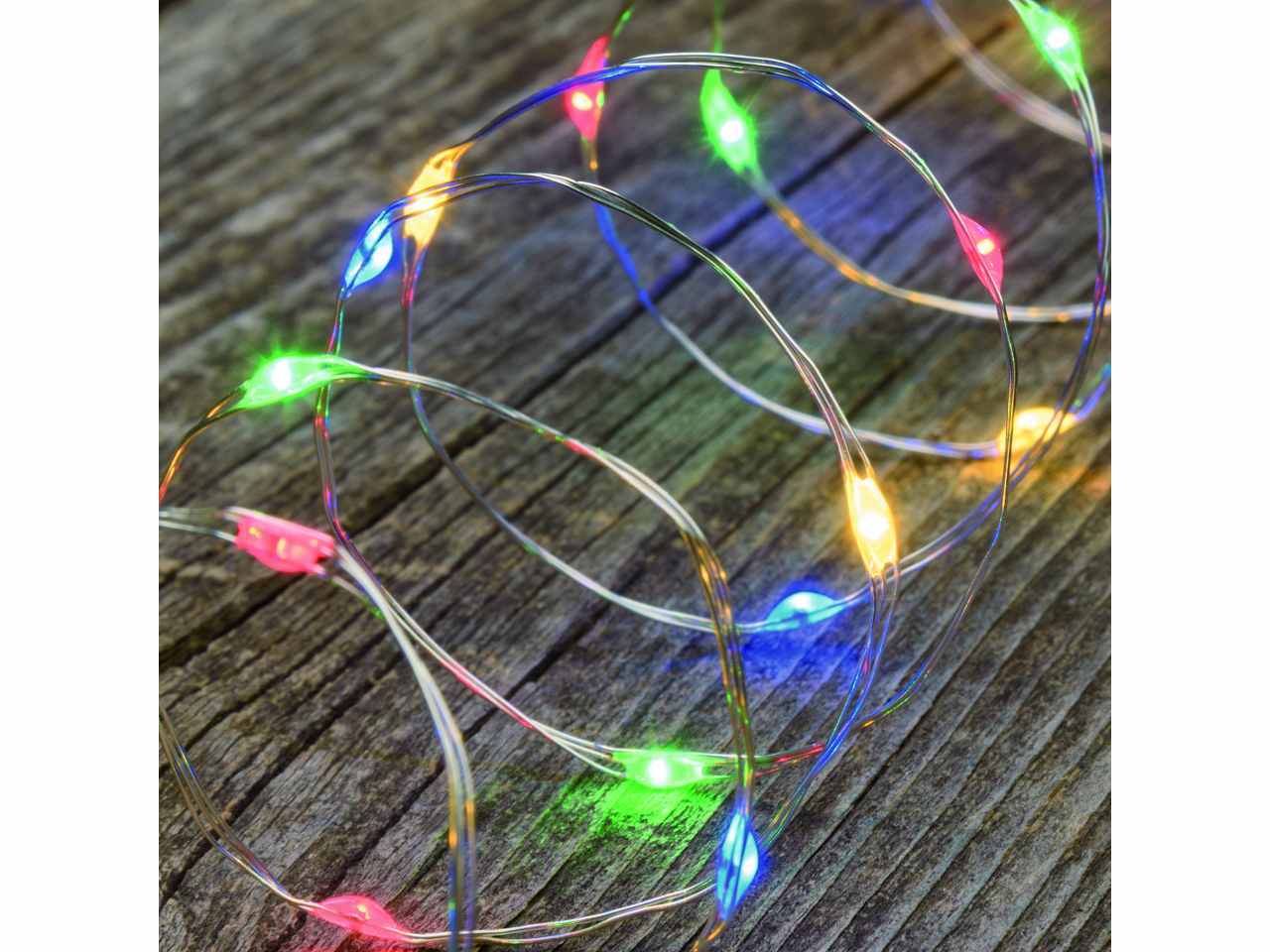 Luci in filo metallico a batteria multicolor in metallo 40 mini led uso interno ed esterno filo argento a batteria
