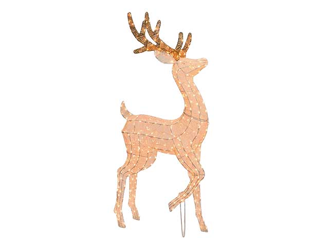 Renna 3D zampa alzata con 380 led bianco caldo h.160cm a luce fissa - XmasKing