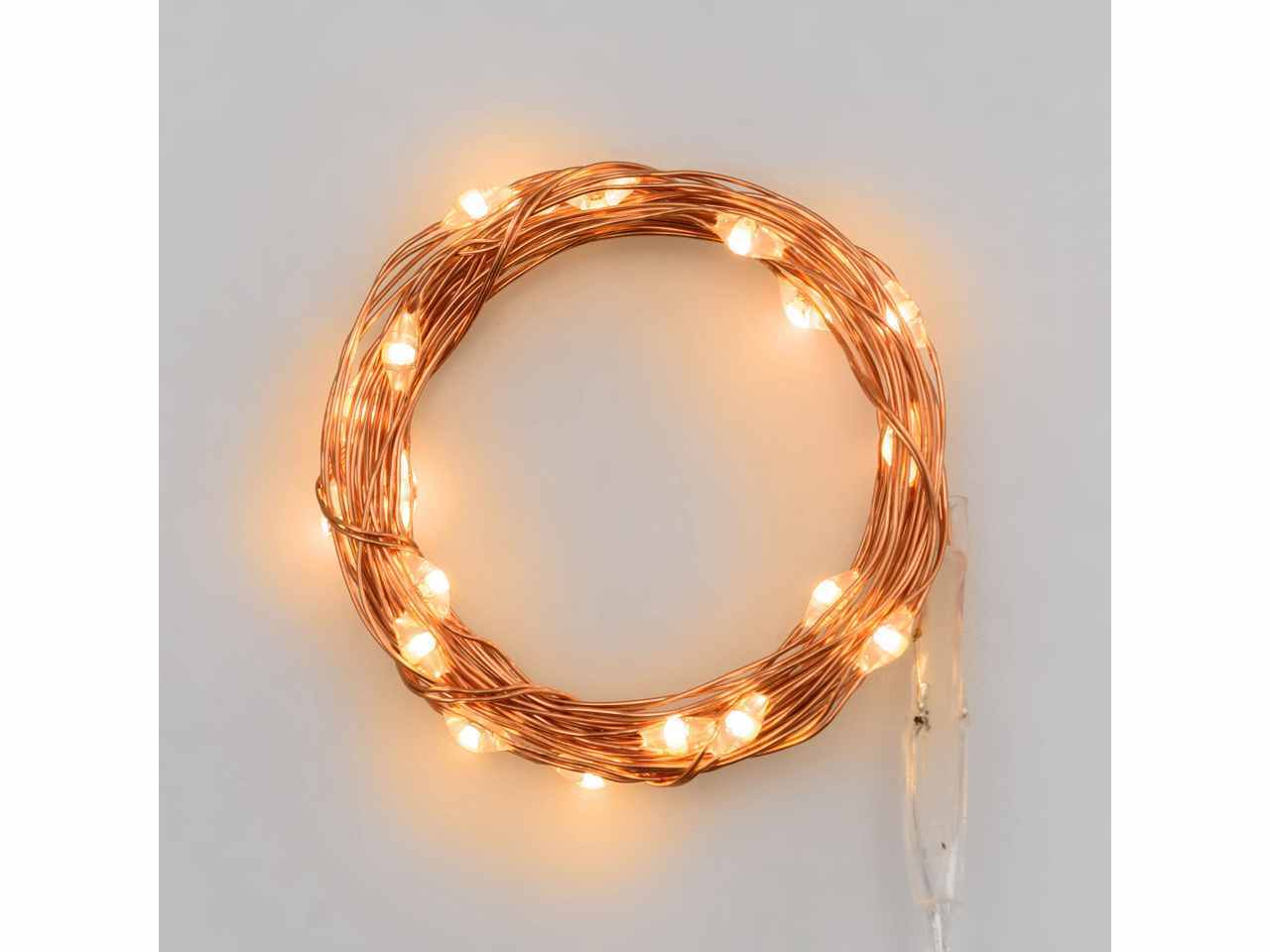 Luci in filo metallico a batteria bianco caldo in metallo 20 mini led uso interno filo bronzo a batteria
