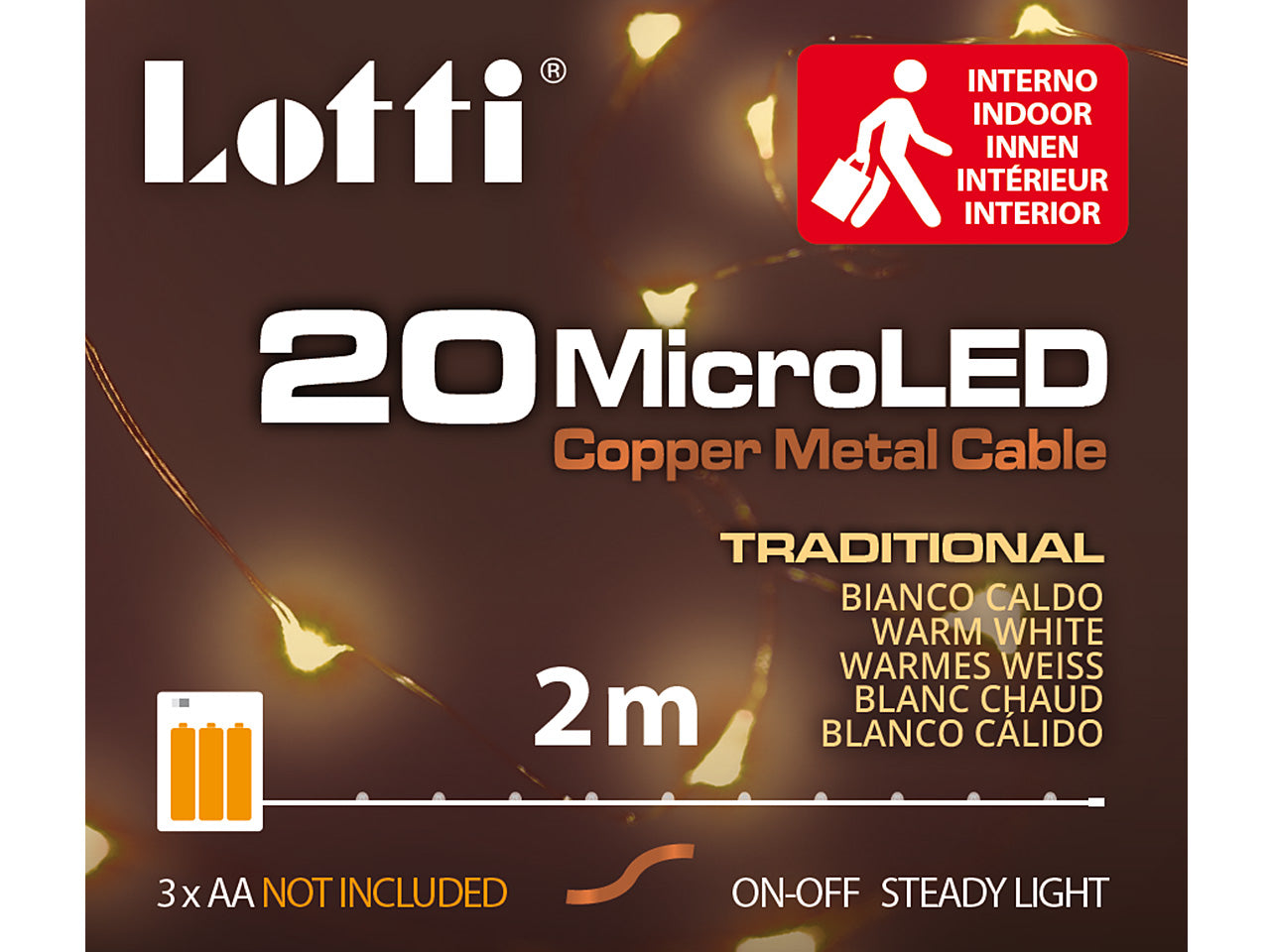 Luci in filo metallico a batteria bianco caldo in metallo 20 mini led uso interno filo bronzo a batteria