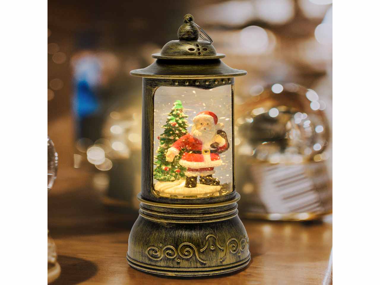 Lanterna 24cm con babbo natale e glitter eled