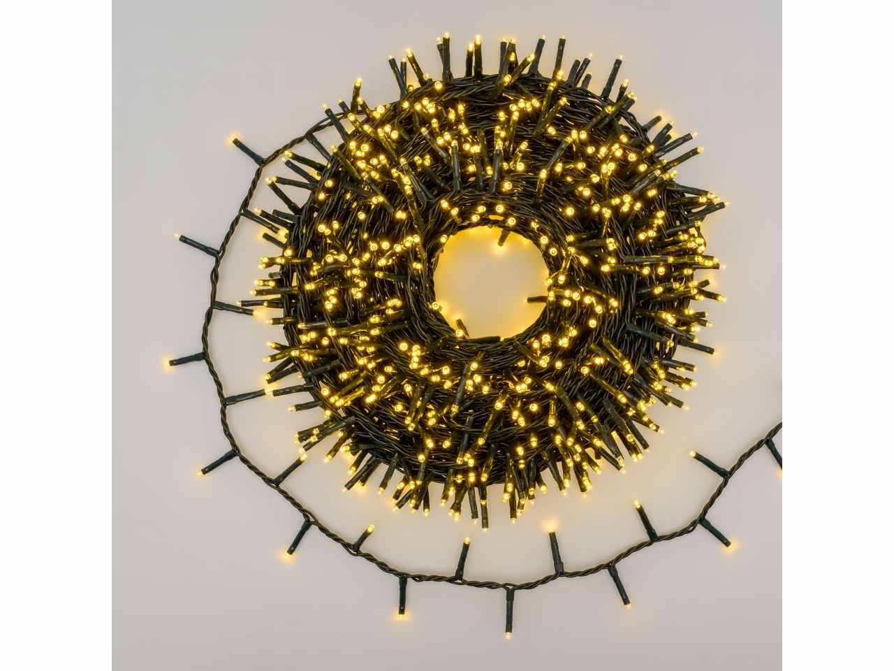Catena luci 1000 miniled bianco caldo oro 7 giochi di luce e timer uso esterno cavo 34,5 metri