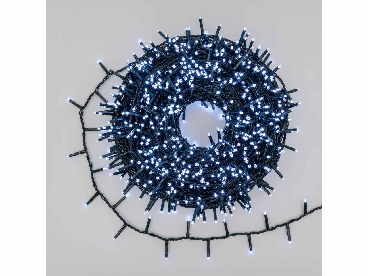 Catena luci 1000 miniled bianco ghiaccio 7 giochi di luce uso esterno cavo 34,5 metri
