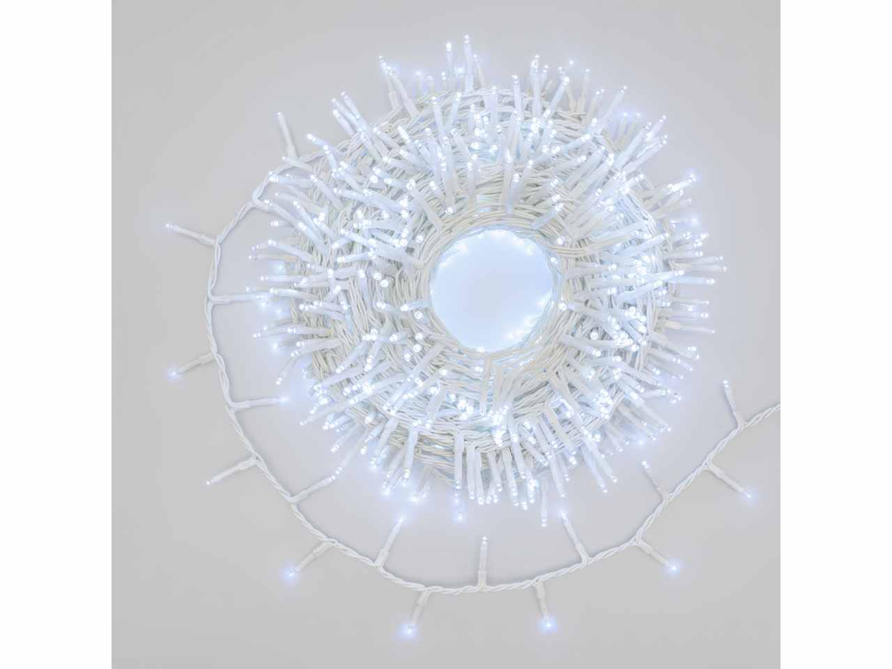 Catena luci 1000 miniled bianco ice 7 giochi di luce con timer , cavo bianco uso esterno 34,5 metri