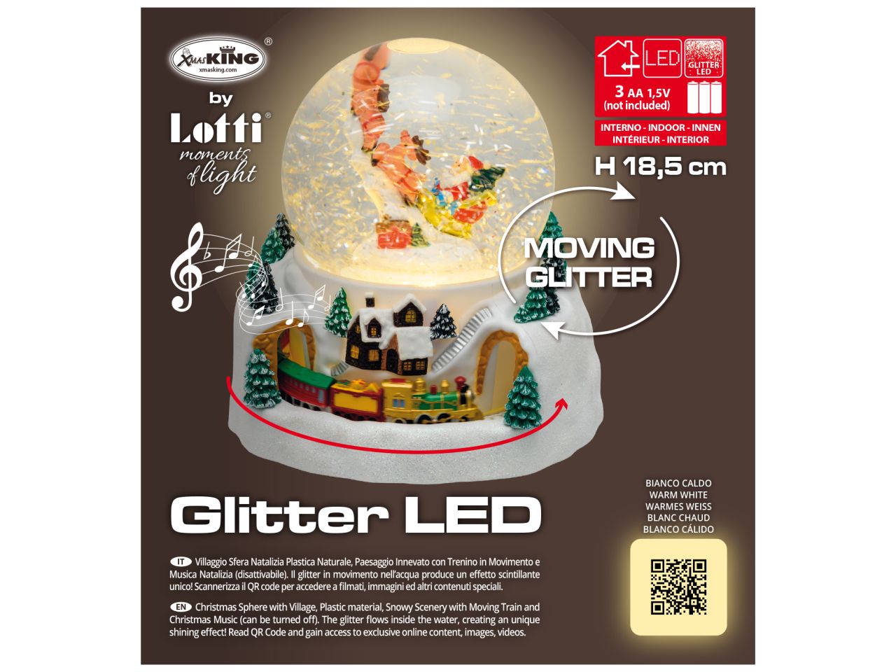 Globo natalizio misura 18,5cm con luci, movimento e musica natalizia per uso interno