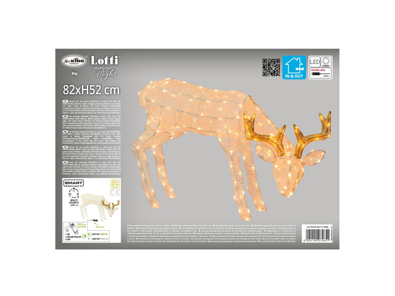 Renna 3d che bruca misura 82xh.52cm con 200 led traditional per uso interno ed esterno