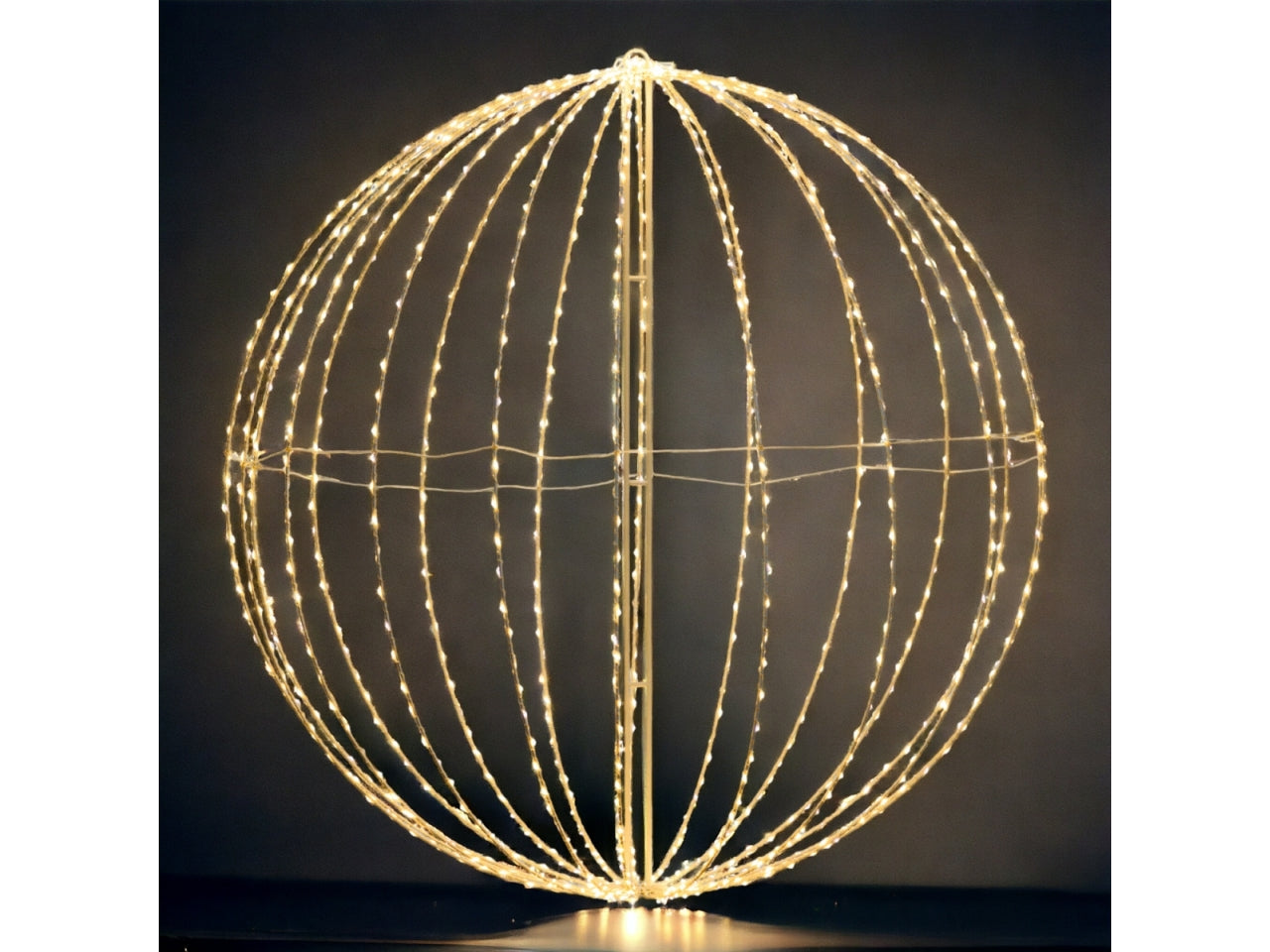 Sfera d.94cm 3d metallo bianco ripiegabile 920 microled bianco caldo e bianco 1,5mm cavo metal argento flashled diamond trasformatore esterno cavo alimtatore trasparente 6m+d.94cm