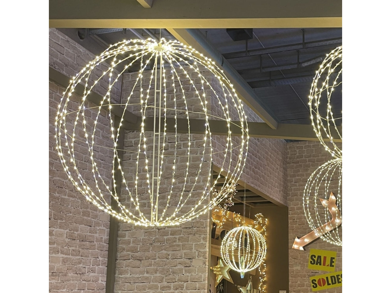 Sfera d.94cm 3d metallo bianco ripiegabile 920 microled bianco caldo e bianco 1,5mm cavo metal argento flashled diamond trasformatore esterno cavo alimtatore trasparente 6m+d.94cm