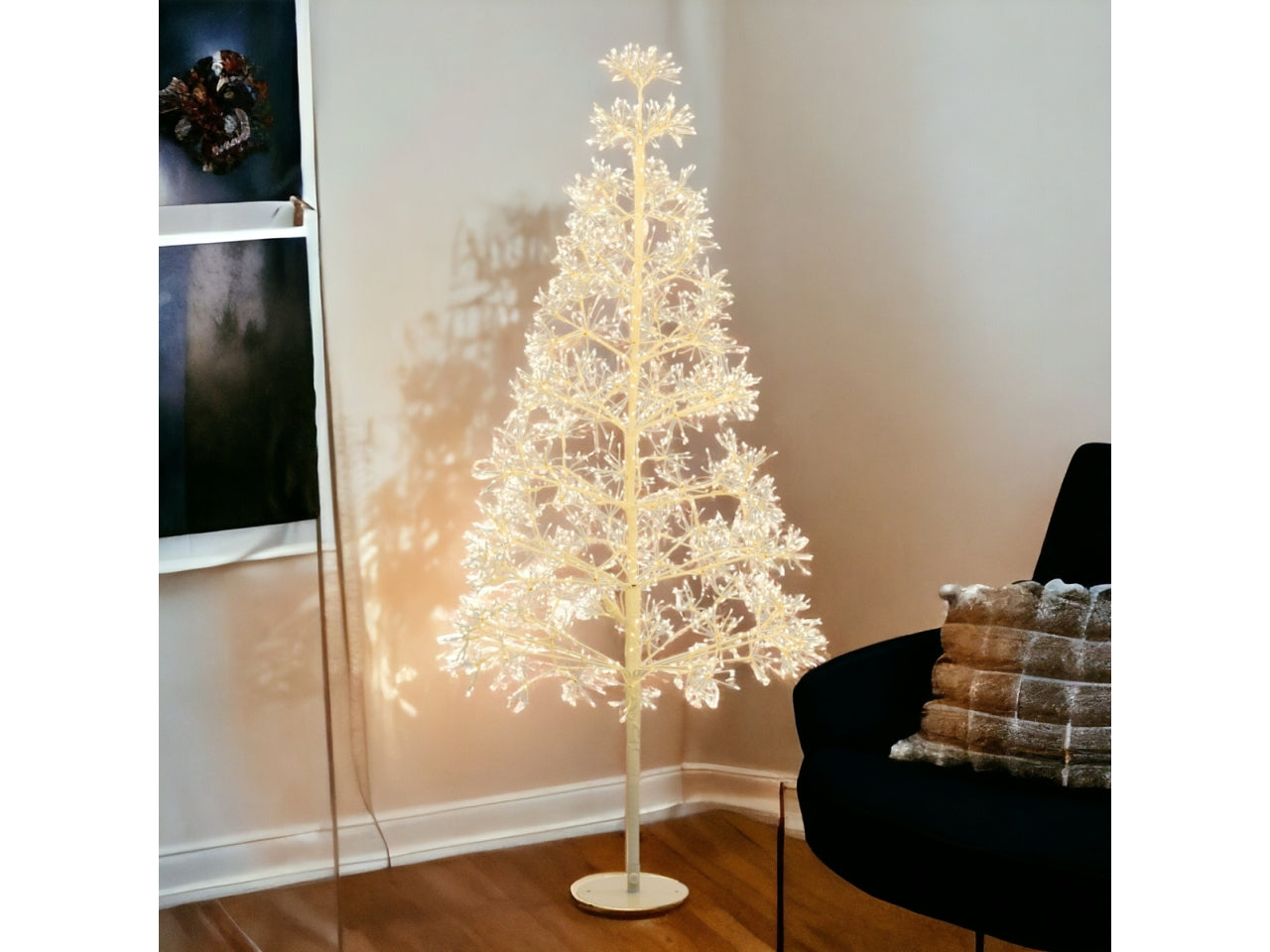 Albero bianco ricco h.150cm 1500 microled bianco caldo d.1,5mm cavo metal flashled base metallo diamond trasformatore