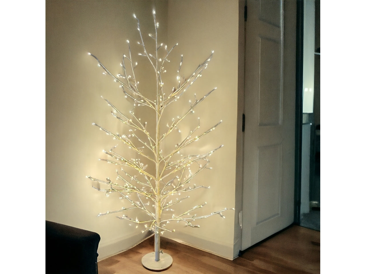 Albero tiglio bianco h.120cm 330 microled bianco caldo d.1,5mm cavo metal argento flashled base metallo diamond trasformatore selv esterno interno 4m+d.75xh.120cm