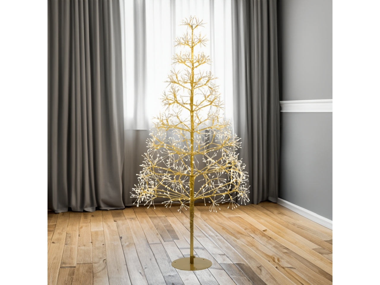 Albero champagne ricco h.50cm 1500 microled bianco caldo e bianco d.1,5mm cavo metal flashled base metallo diamond trasformatore