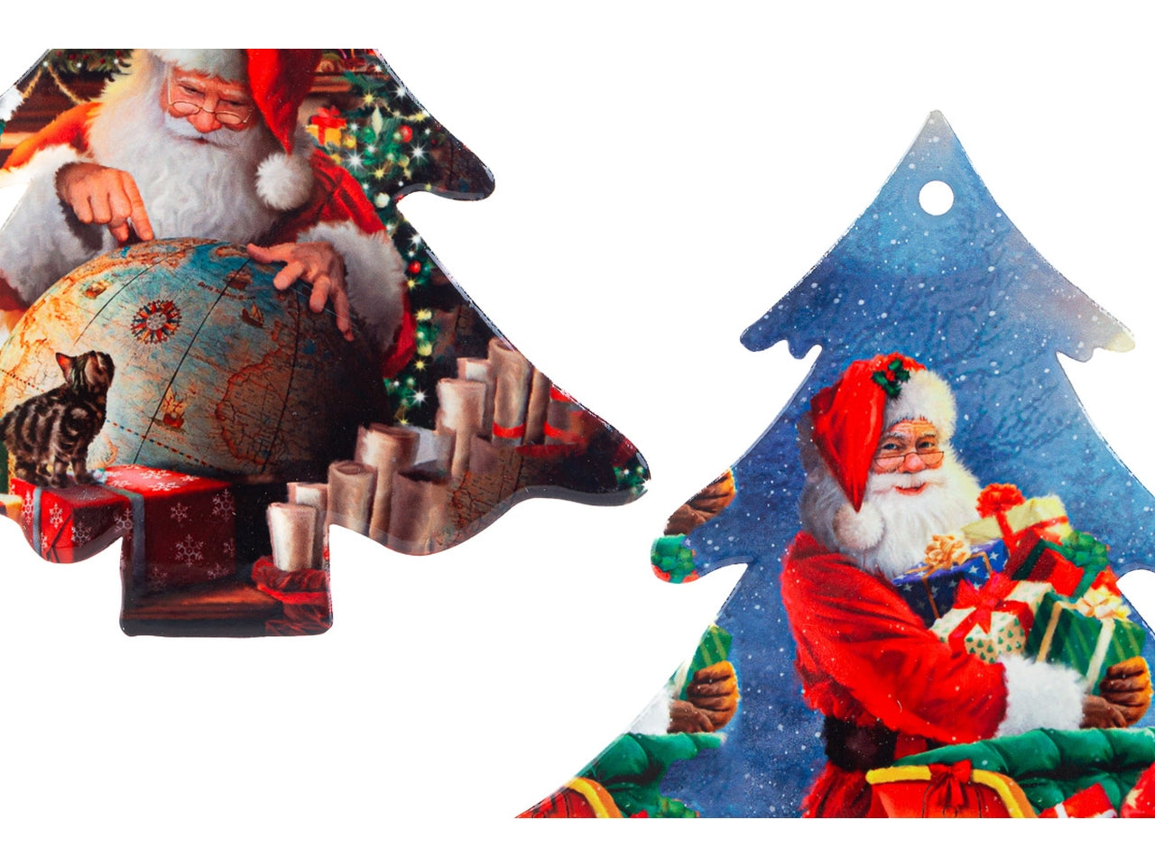 Sottopentola a forma di albero con babbo natale in ceramica 4 colori assortiti con sughero antiscivolo 20x20 cm - Le Stelle