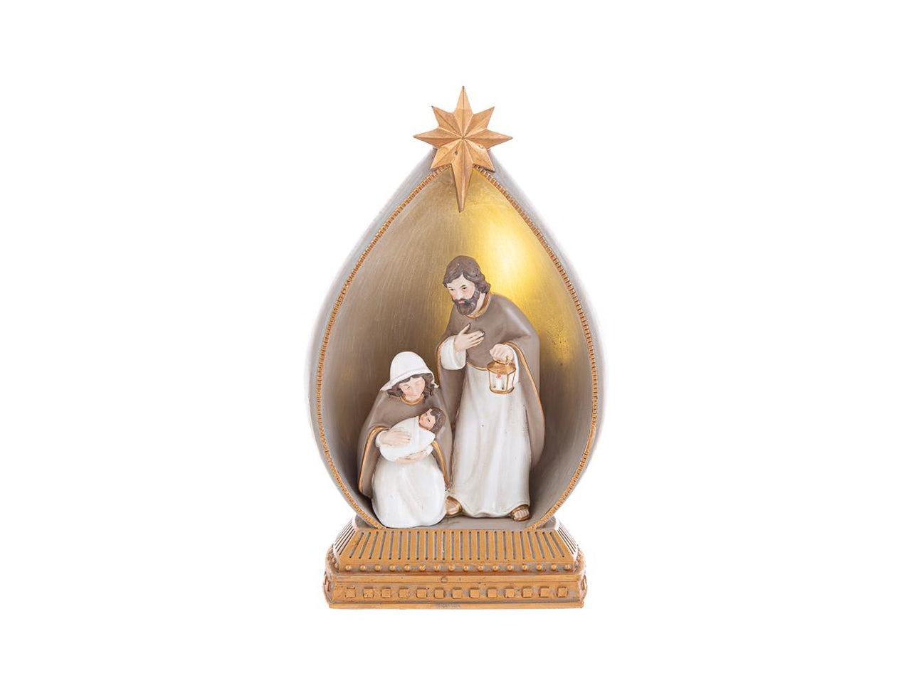 Statua natività con led in resina grigio, dorato e bianco finitura opaca 14,5x9xh.24 cm - Le Stelle