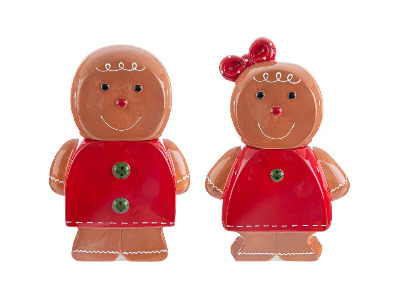 Biscottiera forma pan di zenzero in ceramica rosso e marrone 2 assortimenti 10x20xh.30 cm - Le Stelle