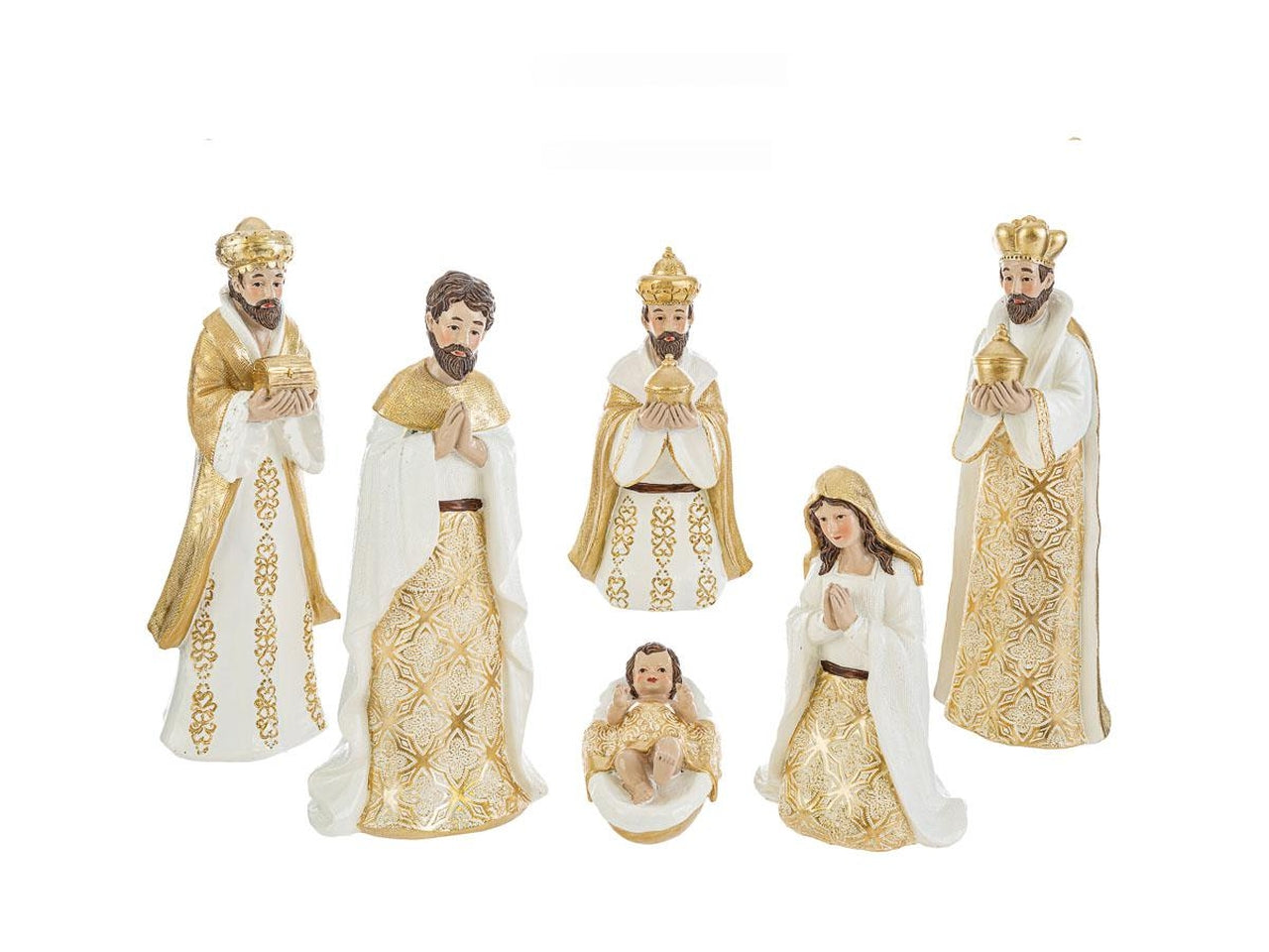 Natività resina bianco e oro da 6 soggetti h.16,5cm - Le Stelle