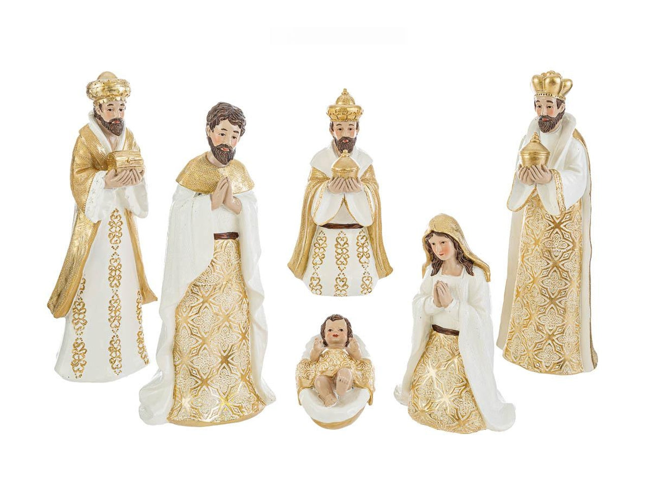 Natività resina bianco e oro da 6 soggetti h.22,5cm - Le Stelle