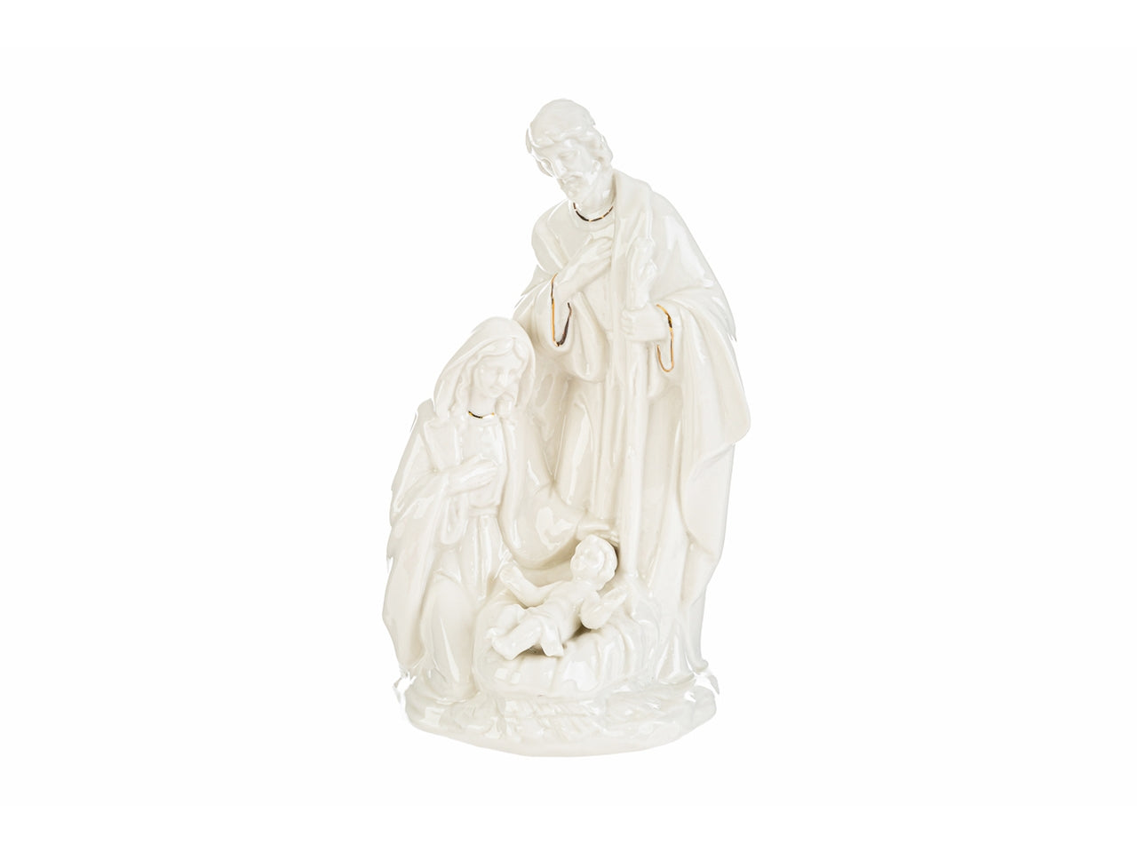 Nativita' 12,5x11xh.22cm bianca filo oro in porcellana