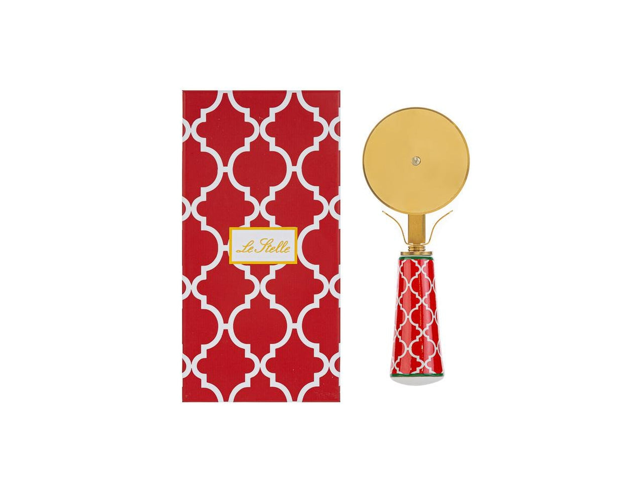 Taglia pizza natalizio in ceramica e metallo rosso e dorato con scatola regalo 15 cm - Le Stelle