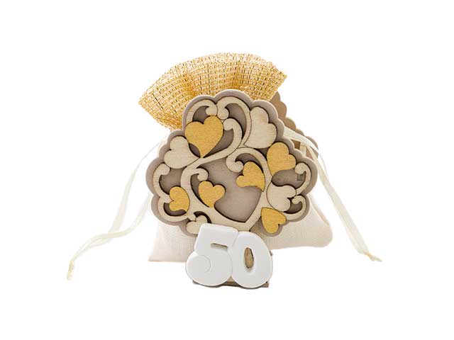 P.sacchetto albero 50esimo oro legno 6,5x8cm 53246