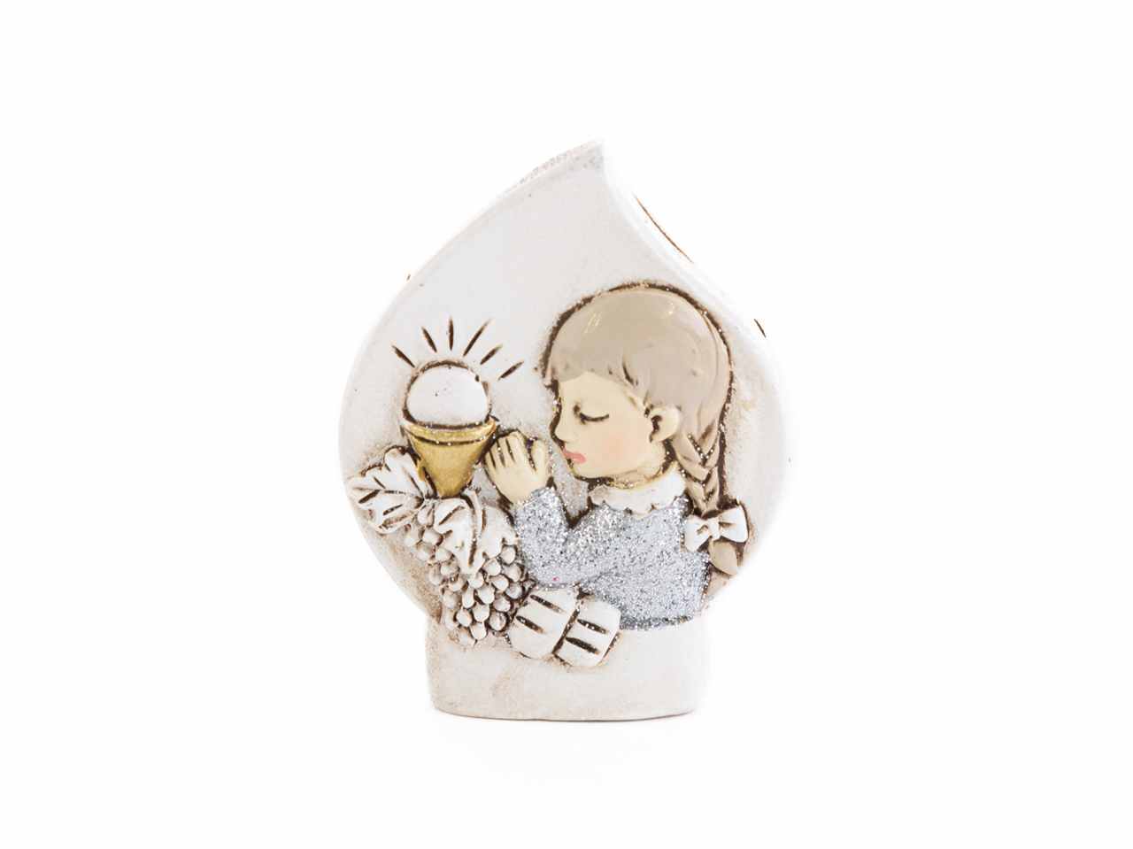 Calamita con figura di bimba prima per comunione in resina 3x4,5 cm