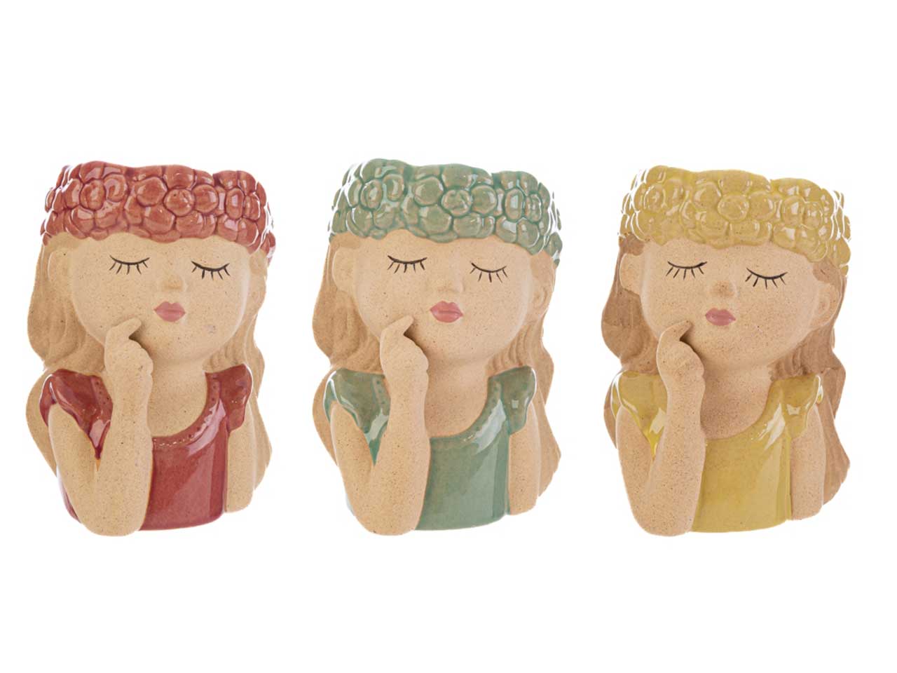 Vaso decorativo ceramica multicolor mezzo busto donna per uso interno 7,5x10 cm - Le Stelle