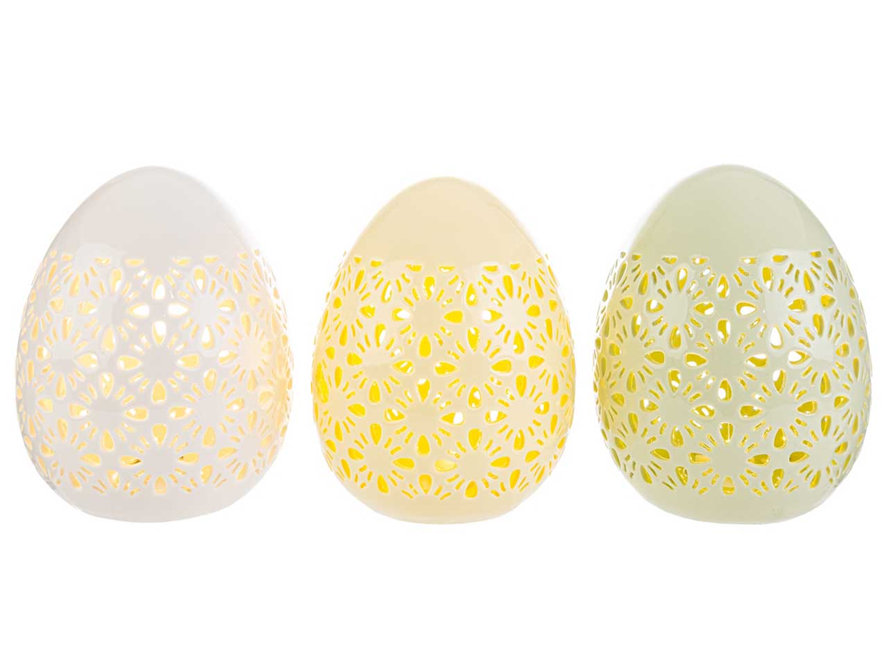 Uovo in ceramica con led in 3 assortimenti misura d.12xh.15cm
