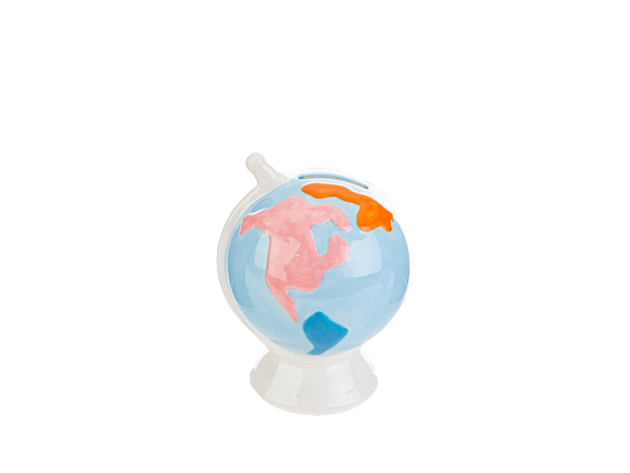Salvadanaio mappamondo in ceramica misura 10,5cm con astuccio carta 12x10xh16,5cm