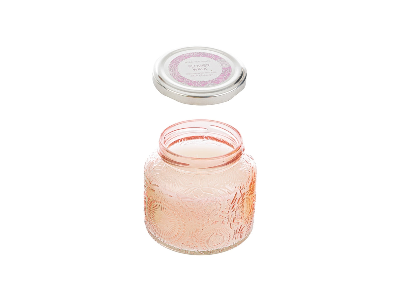 Candela profumata rosa inglese e vaniglia, vasetto in vetro decorato a rilievo ambra con shopper avorio, d.9xh.8 cm - Le Stelle