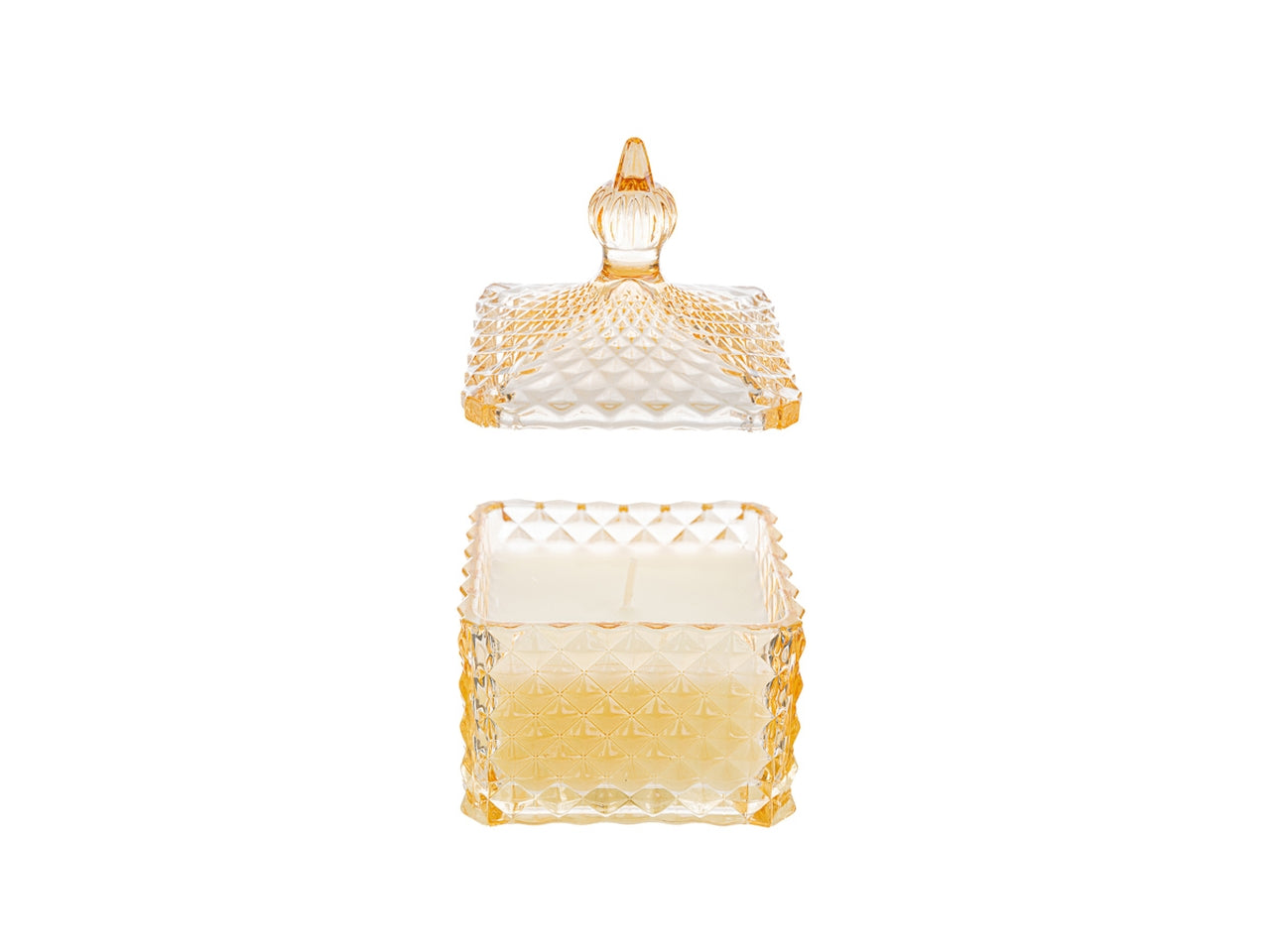 Candela profumata cannella e pepe bianco, vasetto vetro rosa e cera, forma quadrata con shopper avorio, 8x8x12 cm - Le Stelle