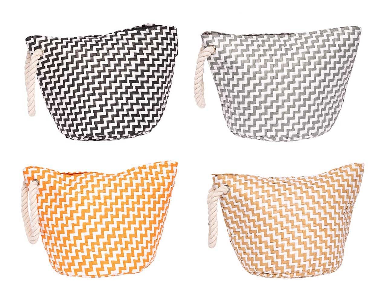 Pochette mare con zip in paglia di carta naturale in 4 colori assortiti zig zag e polsiera in corda 18x18 cm - Rox
